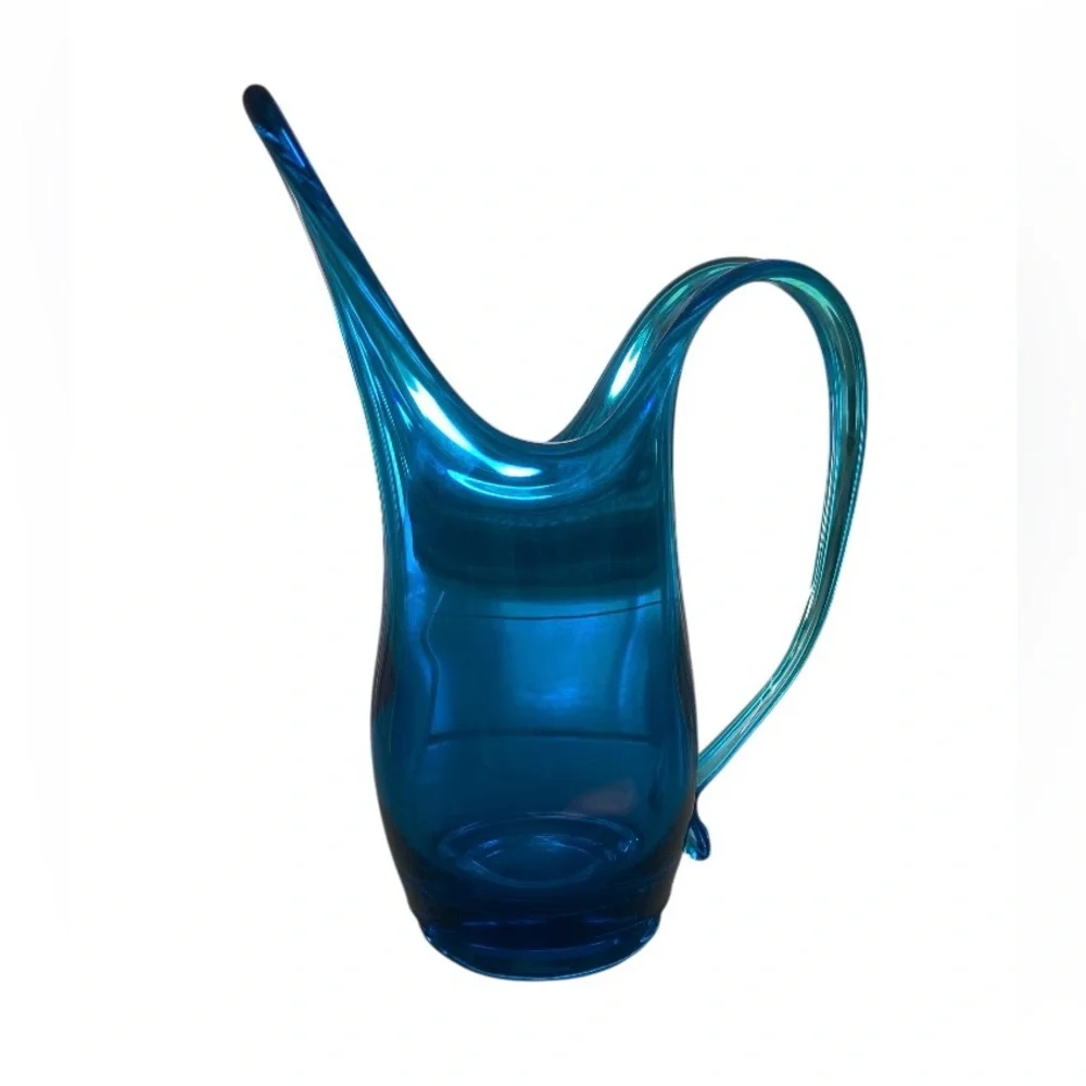 MCM Teal Blue Glass Pitcher Vase